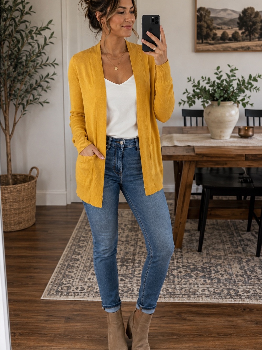Old Navy Women’s Medium Mustard Yellow Open Front Cardigan Sweater Long Sleeve